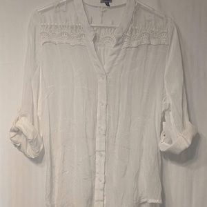 Charlotte Russe Sheer Button Down With Lace Top